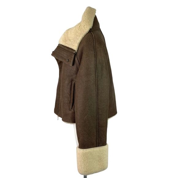 ENTIRE STUDIO LAMB LEATHER SHEARLING CORRETTO BOMBER JACKET BROWN SMALL NWT - Picture 9 of 15